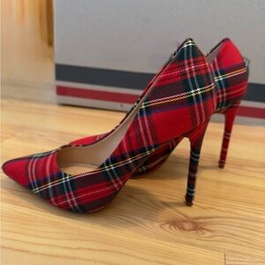Lulu's Red Plaid Heels